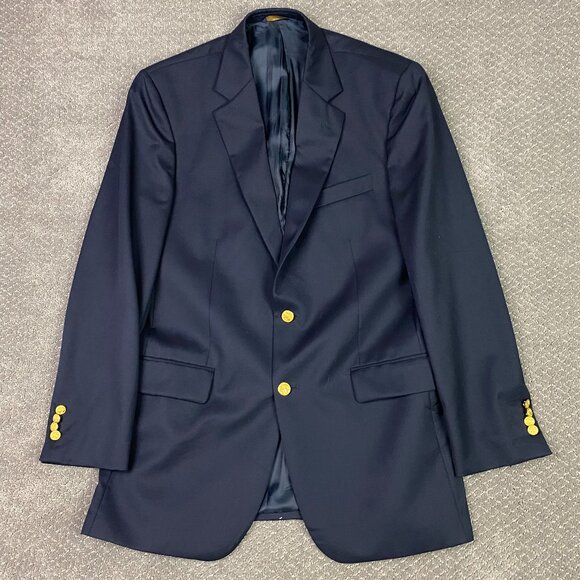 Brooks Brothers 346 Blazer Sport Coat Men's 40L Navy Blue Wool Gold Buttons - Picture 1 of 15